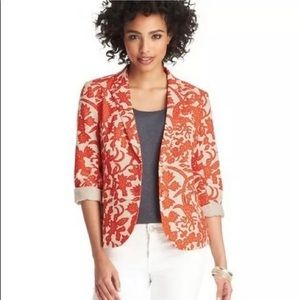 Ann Taylor Loft Orange Floral print Linen Blazer